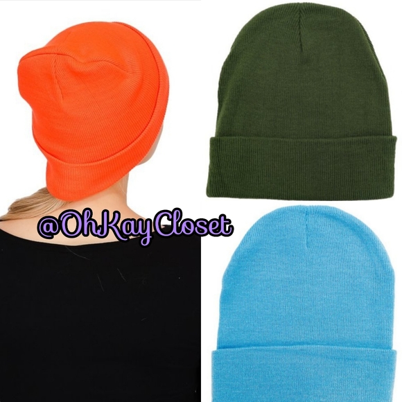 Other - 2PK Classic cuffed beanies pop of color blue green orange mix and match